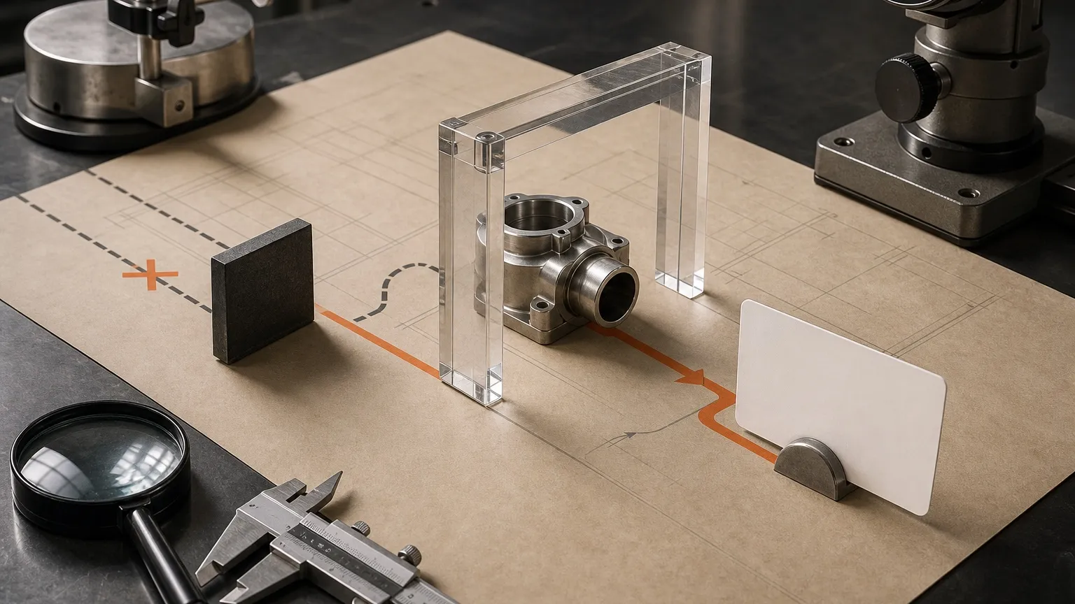 Generic automotive component moving through an abstract inspection and documentation path