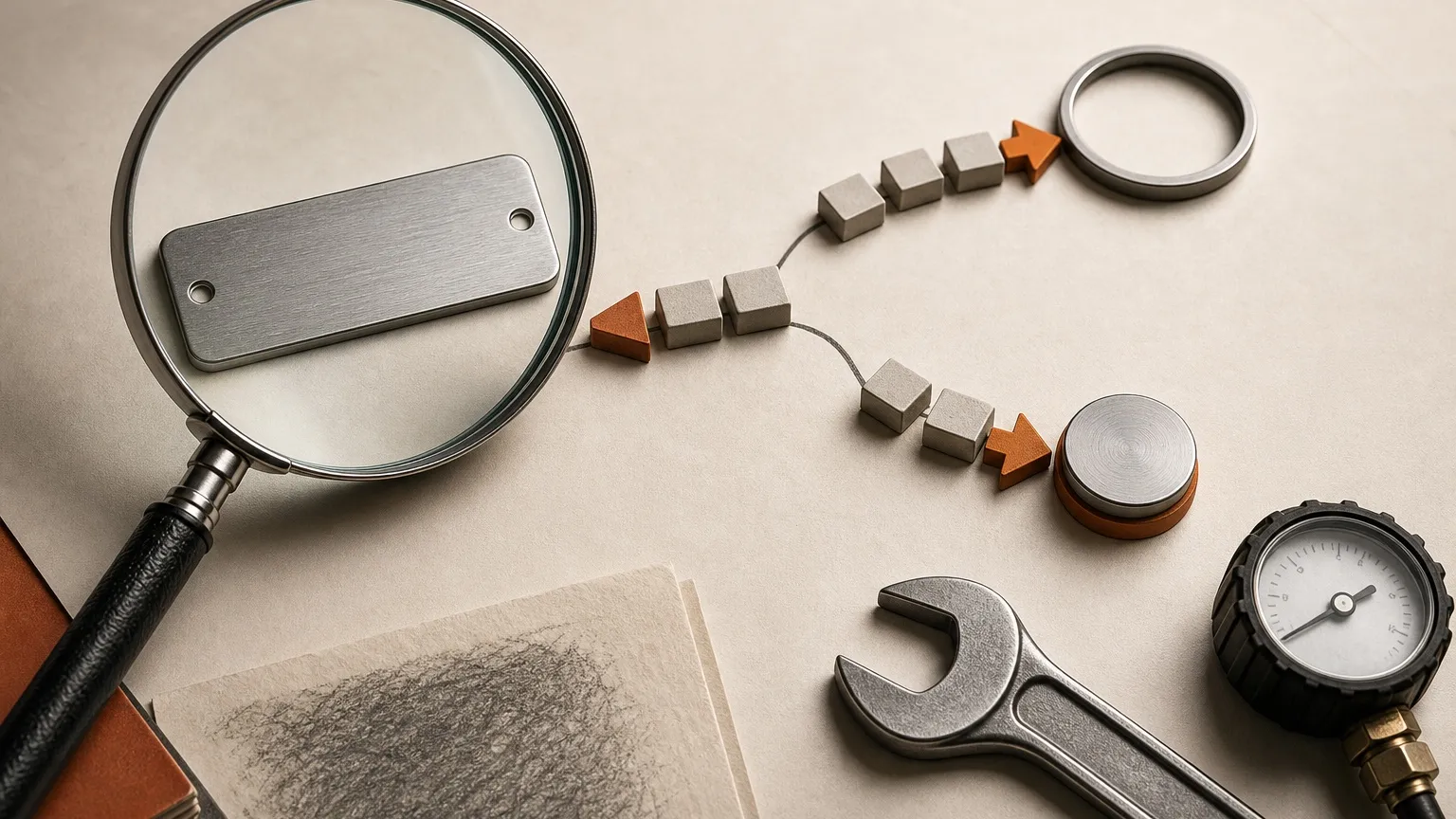 Magnifier, blank identification plate, and branching recall decision tokens